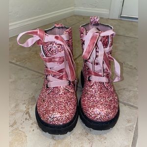 Glitter Combat Boots - Girls
